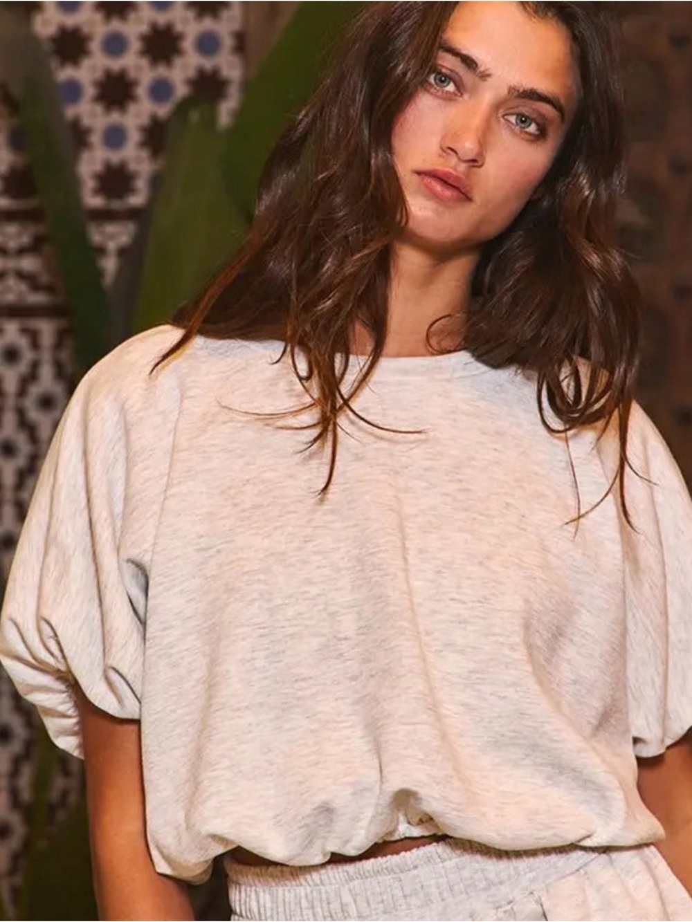 BUCKETLIST Cream Short Sleeve Crop Sweatshirt